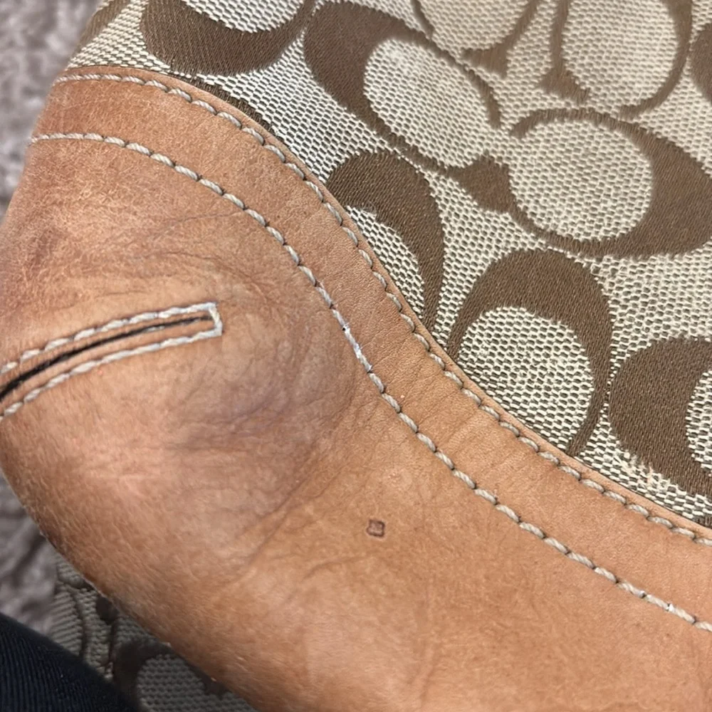Coach  W Signature Logo W/Leather Trim Bag